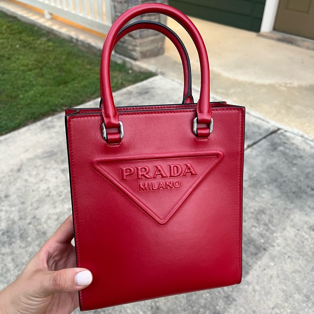 Red Prada Leather Handbag